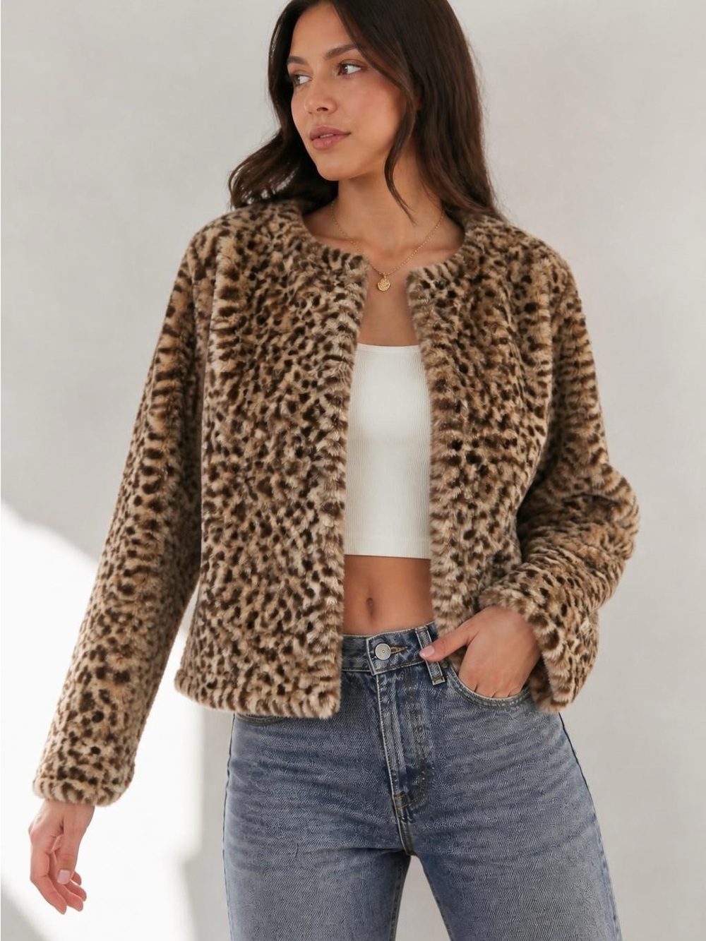 Nina Leonard Women’s Stunning & Cozy Leopard Print Faux-Fur Teddy Jacket - Brown